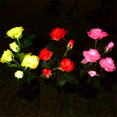 3 teste Rose fiore a forma di luce solare alimentato paesaggio esterno Illuminazione a LED da giardino
