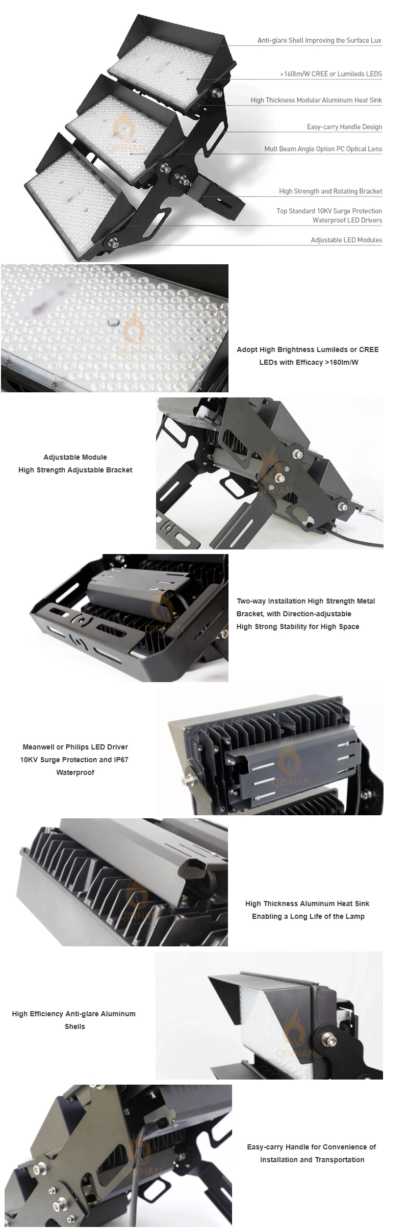 Adjustable Angle 600W High Power High Mast Pole Flood Stadium LED Light for Outdoor Tennis Sport Field Airport Lighting