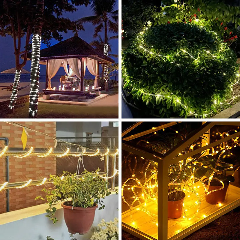 Outdoor Decorative Copper Waterproof Garden Square Park Tree Hang 20m 30m 40m 3000K Color Solar LED String Lights