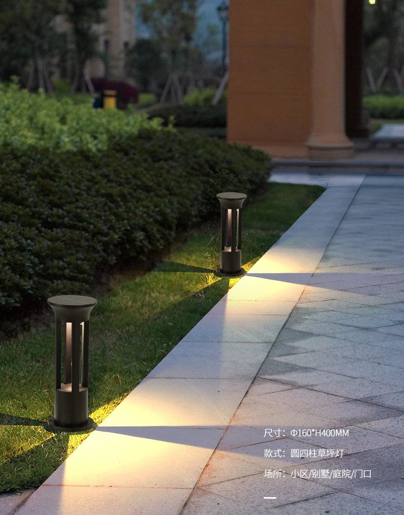 IP65 Cylindrial Waterproof Aluminum Bollard Garden LED Solar Lawn Pillar Light