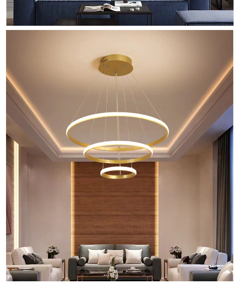 Decorative Customized Villa Hotel Indoor Luxury Circle Hanging Chandelier Gold LED Pendant Light