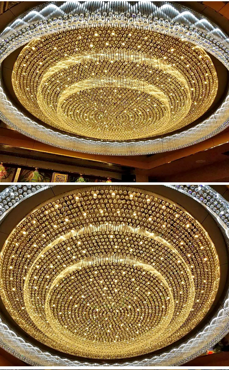 Hotel Lobby Indoor Staircase Custom Project Glass Round LED Ceiling Chandelier Lamp