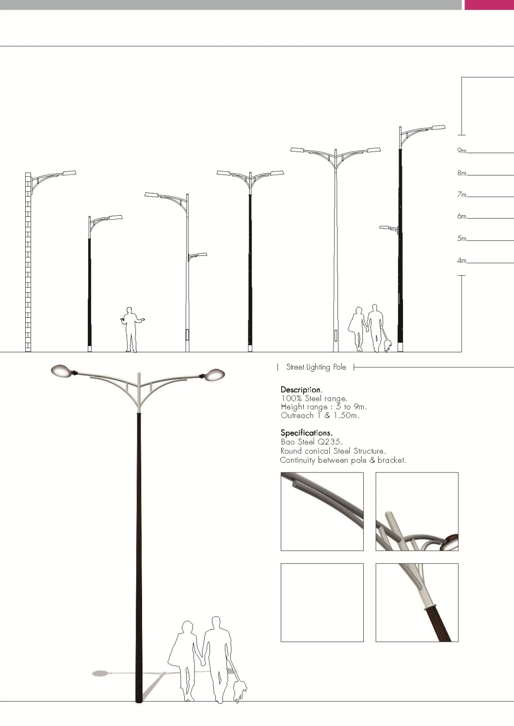 Outdoor Square Solar Street Light Pole 3m 4m 5m 6m 8m 10m 12m Galvanized Outdoor LED Street Lamp Post