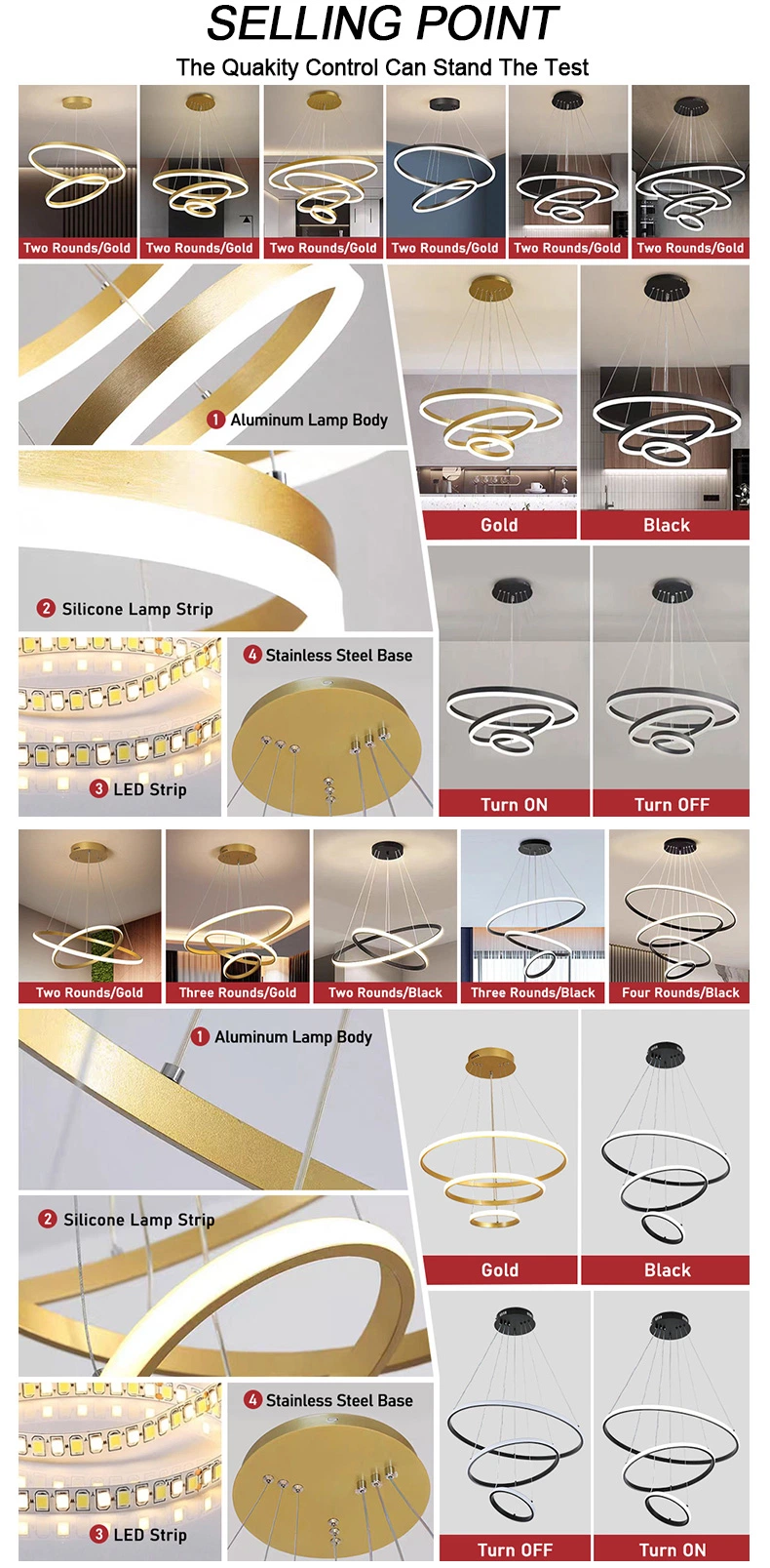 Decorative Customized Villa Hotel Indoor Luxury Circle Hanging Chandelier Gold LED Pendant Light