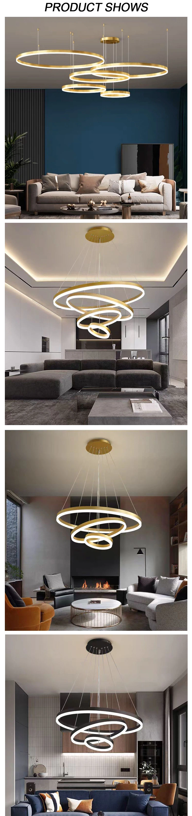 Decorative Customized Villa Hotel Indoor Luxury Circle Hanging Chandelier Gold LED Pendant Light