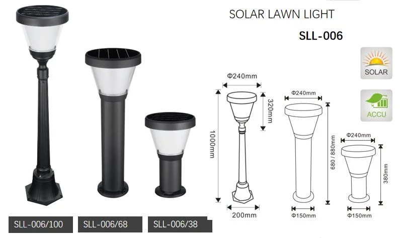 2023 Decor 5W Outdoor Garden Pathway Park Solar LED Lawn Bollard Lights