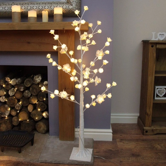 Rose Wishing Twig Tree - 125cm Tall - White - Warm White LEDs - Plug-in by Festive Lights