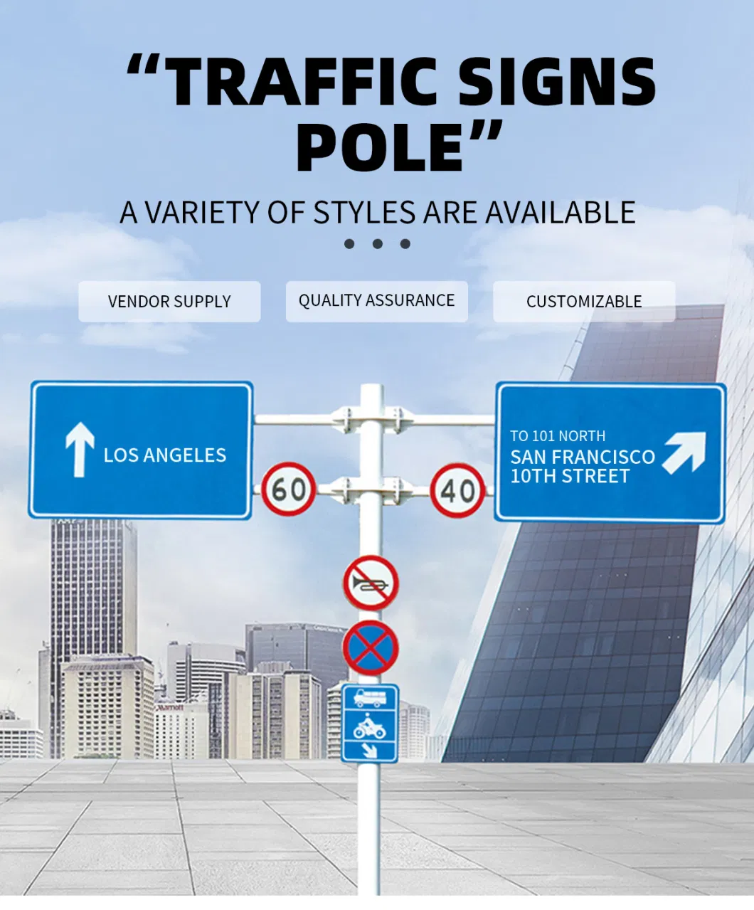 Road Street Freeway Parking Signs Traffic Galvanized Steel Outdoor Traffic Lamp Poles