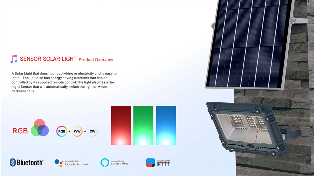 CE RoHS Remote Control Smart Outdoor Lighting IP67 WiFi Musical Rhythm 500W RGB Solar Lamp LED Flood Lights
