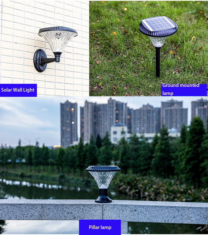 Ground Plug-in /Wall Mounted/Solar Pillar Lamp Solar Powered Light IP65 Outdoor Waterproof LED Garden Light Lawn Lamp for Landscape