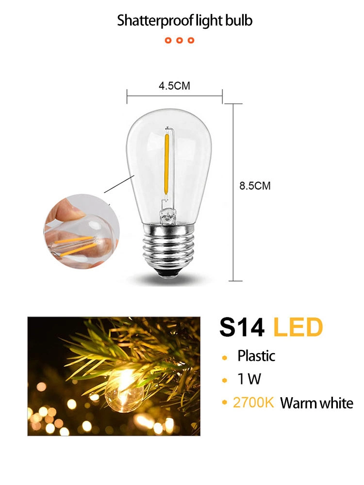 S14 LED Bulbs Holiday Garden Patio Festoon Outdoor Solar String Light