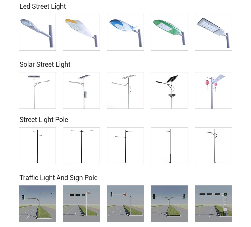 Outdoor Square Solar Street Light Pole 3m 4m 5m 6m 8m 10m 12m Galvanized Outdoor LED Street Lamp Post