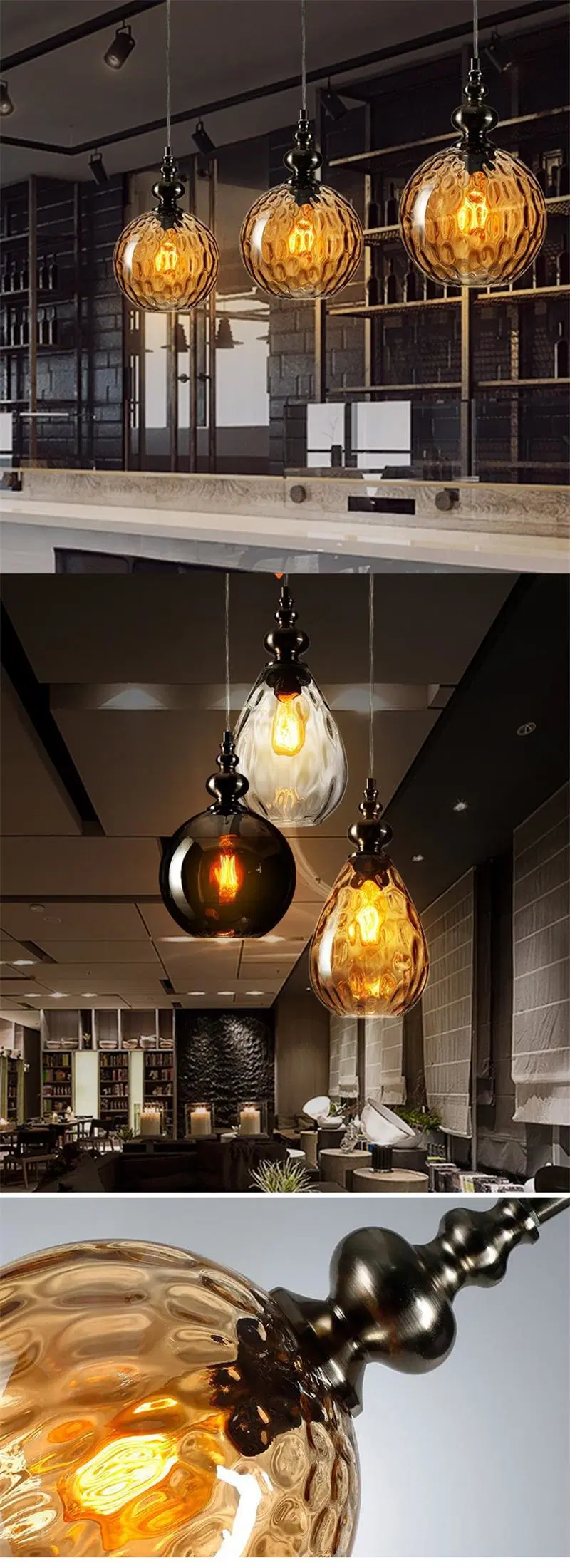 Modern Luxury Nordic Style Water Drop Chandelier Lamp Island Black Iron Decorative Glass Pendant Light