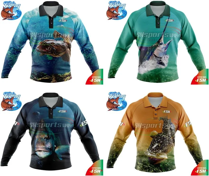 Hot Sale New Design Custom Made Full Sublimation Print Breathable Anti-UV Polo Collar Fishing Shirt