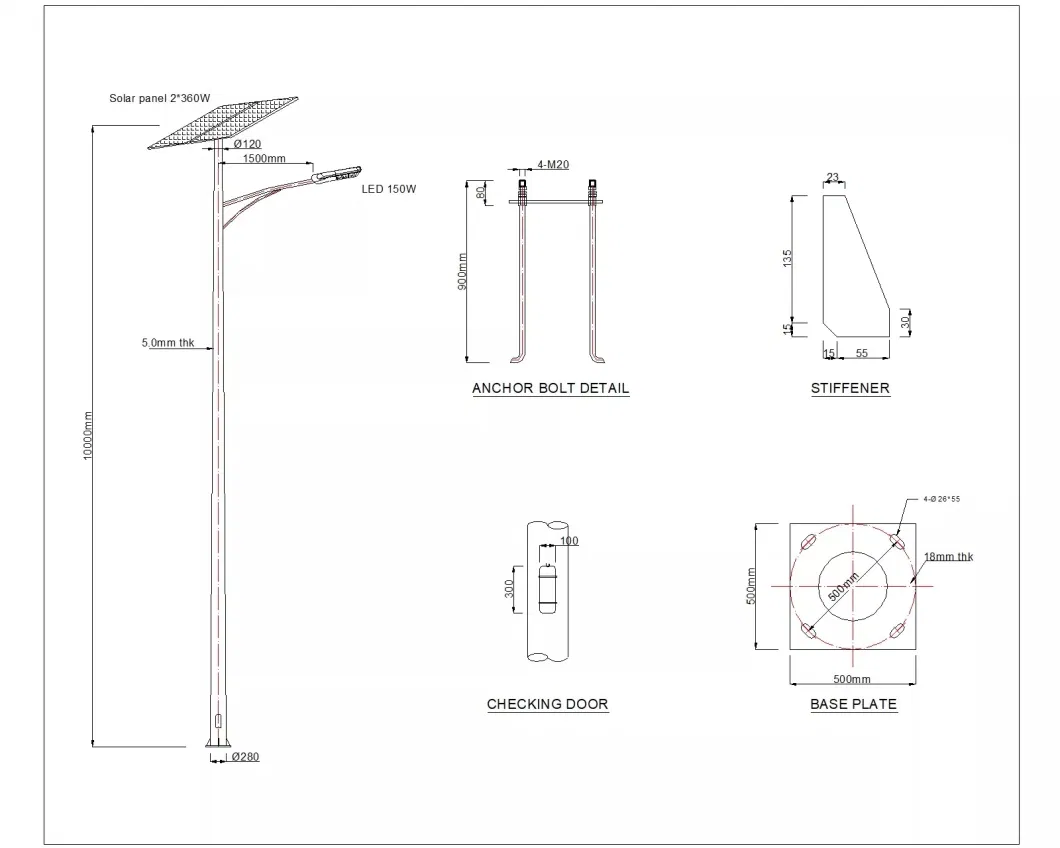 S355 Galvanized Steel Column Light Pole for Road Construction Street Lighting