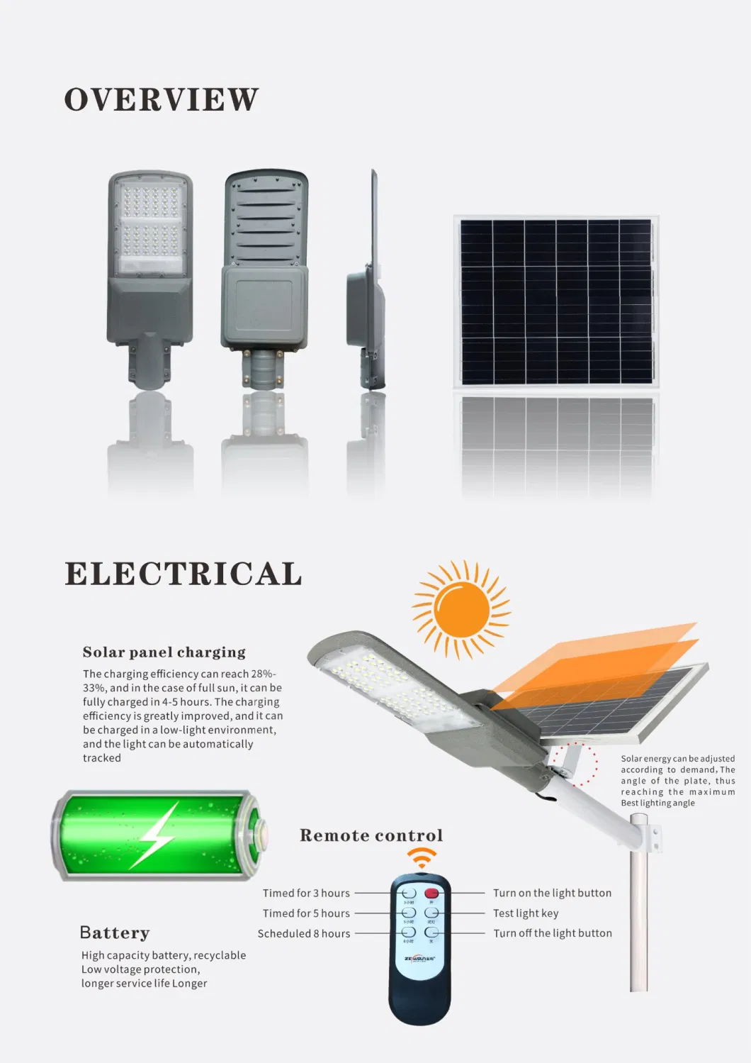 Aluminum Body Solar LED Street Lamp IP65 Waterproof 100W 200W 300W