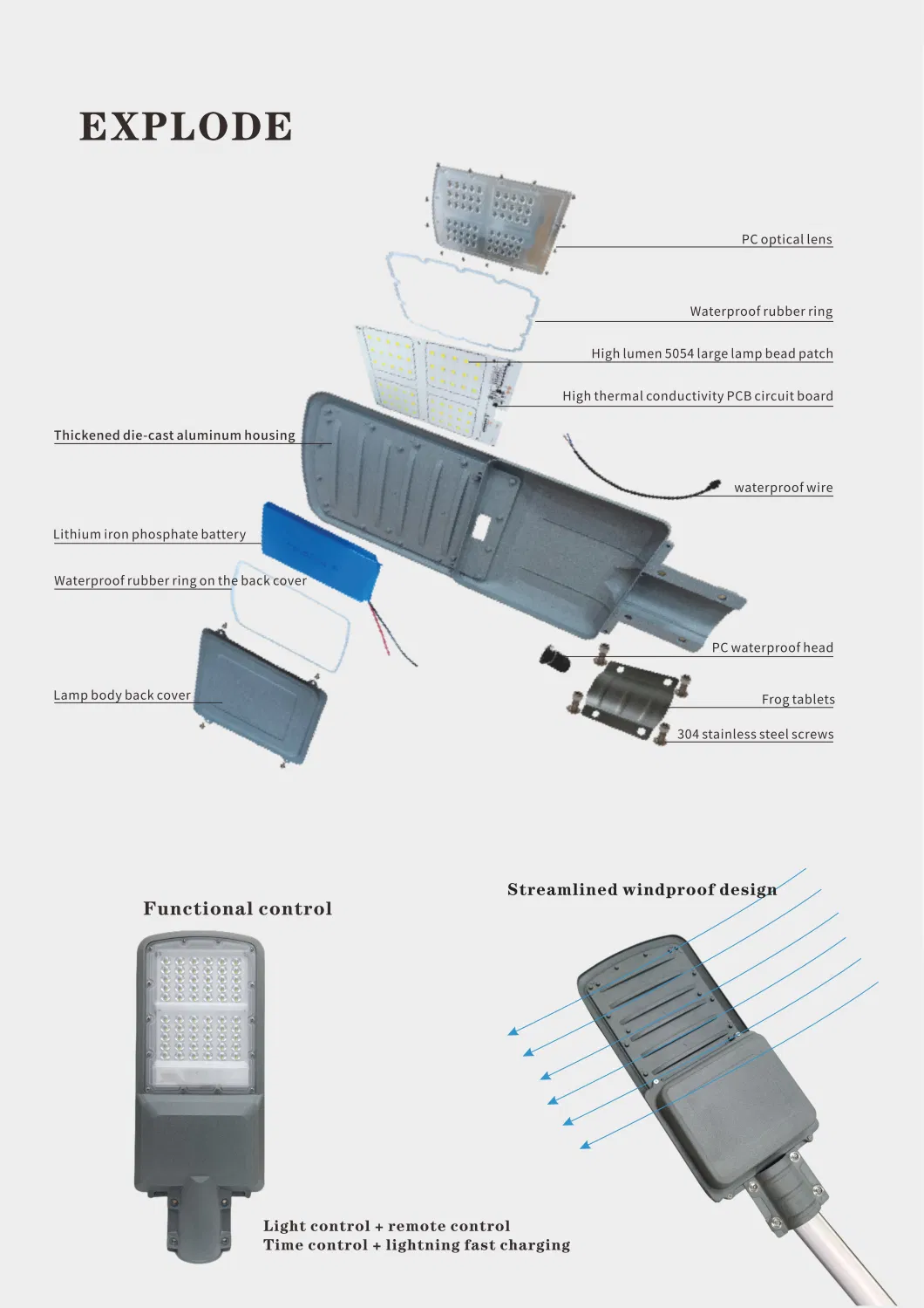 Aluminum Body Solar LED Street Lamp IP65 Waterproof 100W 200W 300W