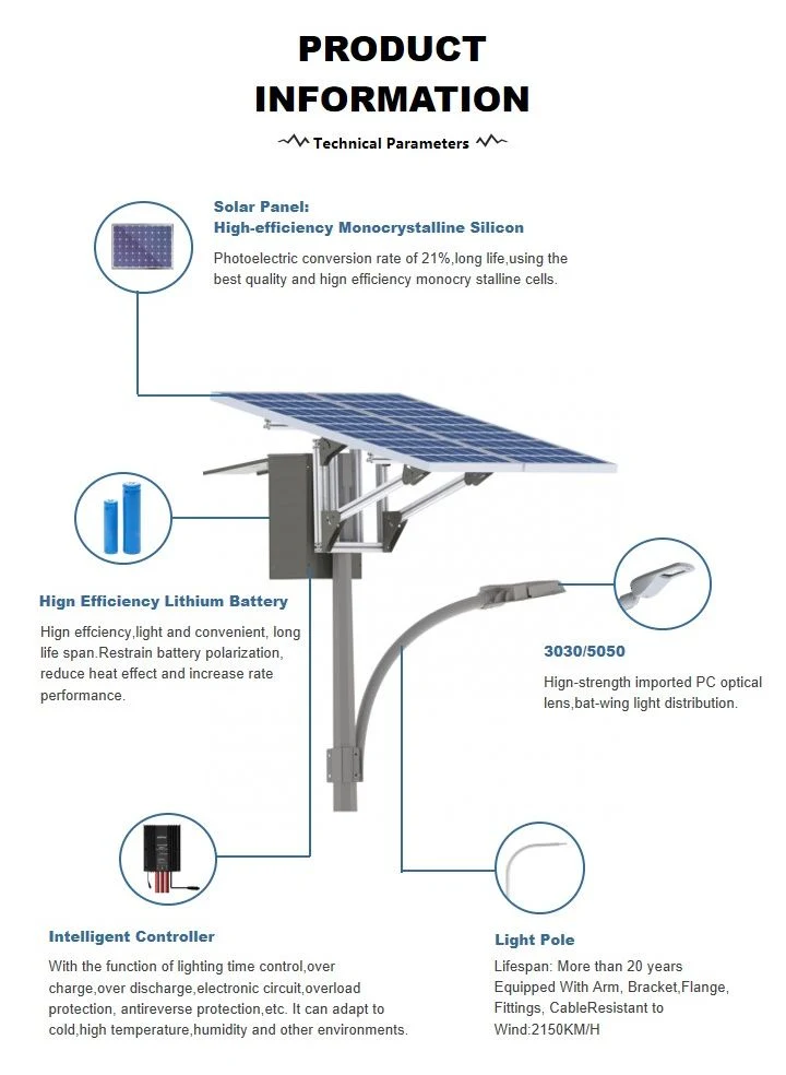 9m 12m 15m Solar LED Street Light Pole for Urban Roads with Solar Panel