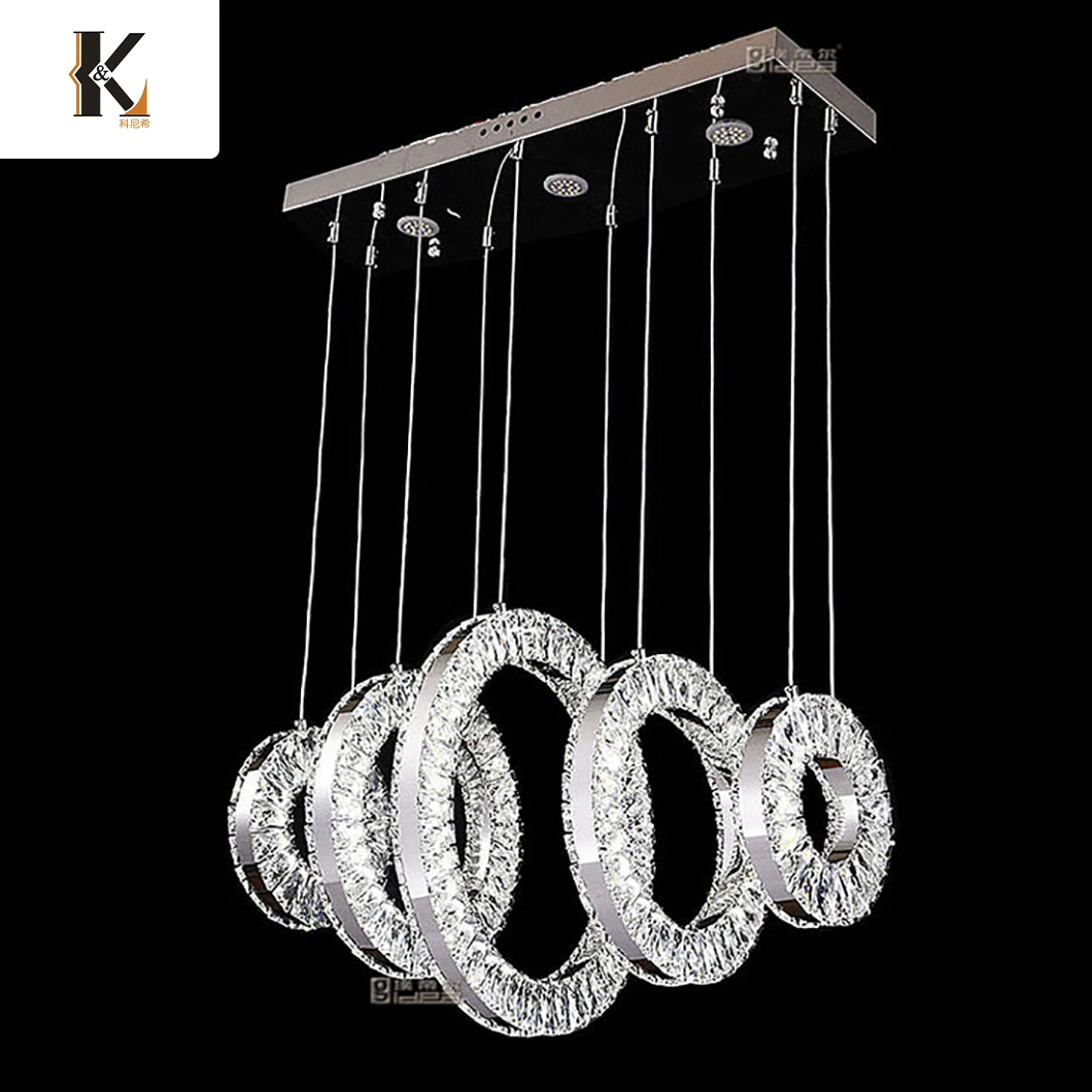 New Stainless Steel Hanging Lighting LED Decorative Chandelier Crystal Circle LED Pendant Lamp for Dining Room Bar Restaurant