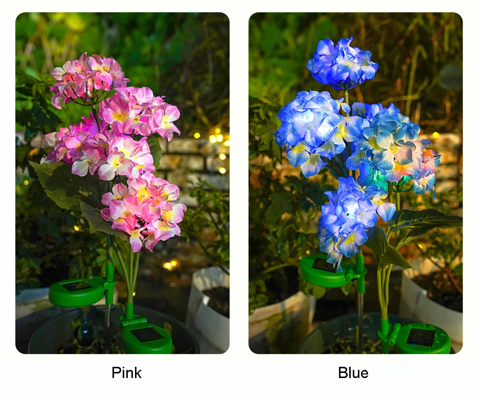 Outdoor IP65 Waterproof Hydrangea Flower Solar Powered Garden Stake Lights for Landscape Decorative