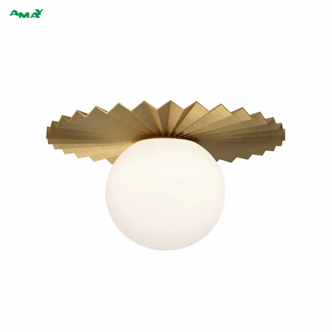 Pleated Decorative Disk Global Glass Golden Kithen Haning Light Pendant Lamp