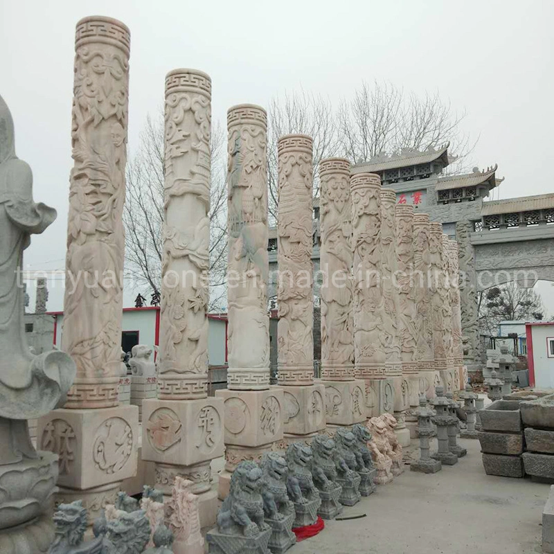 Hand Carved Chinese Style Marble Column with Dragon Relief