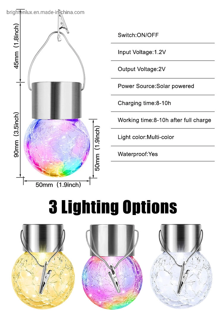 Brightenlux Hot Selling Colorful Waterproof Outdoor Hanging Decoration Cracked Glass Ball Style Solar Garden Light