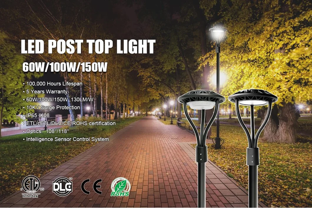 5 Years Warranty IP65 Waterproof ETL Dlc LED Post Top Area Lighting