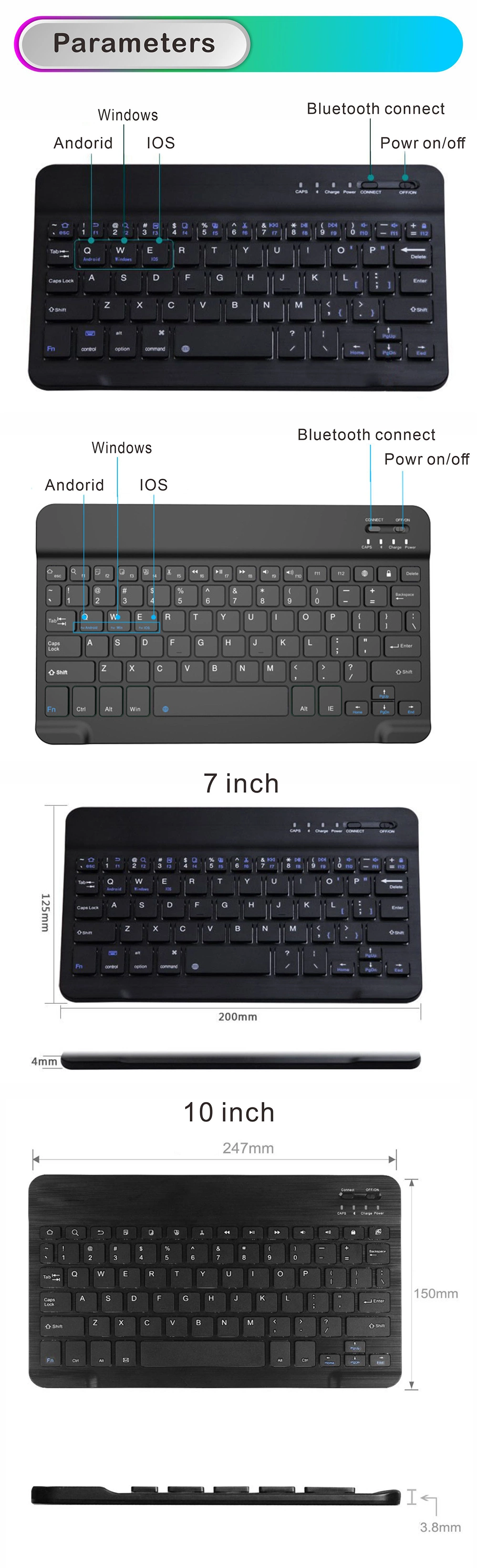 iPad Backlit Bluetooth Keyboard Laptop Tablet Keyboard 10 Inch Colorful Luminous