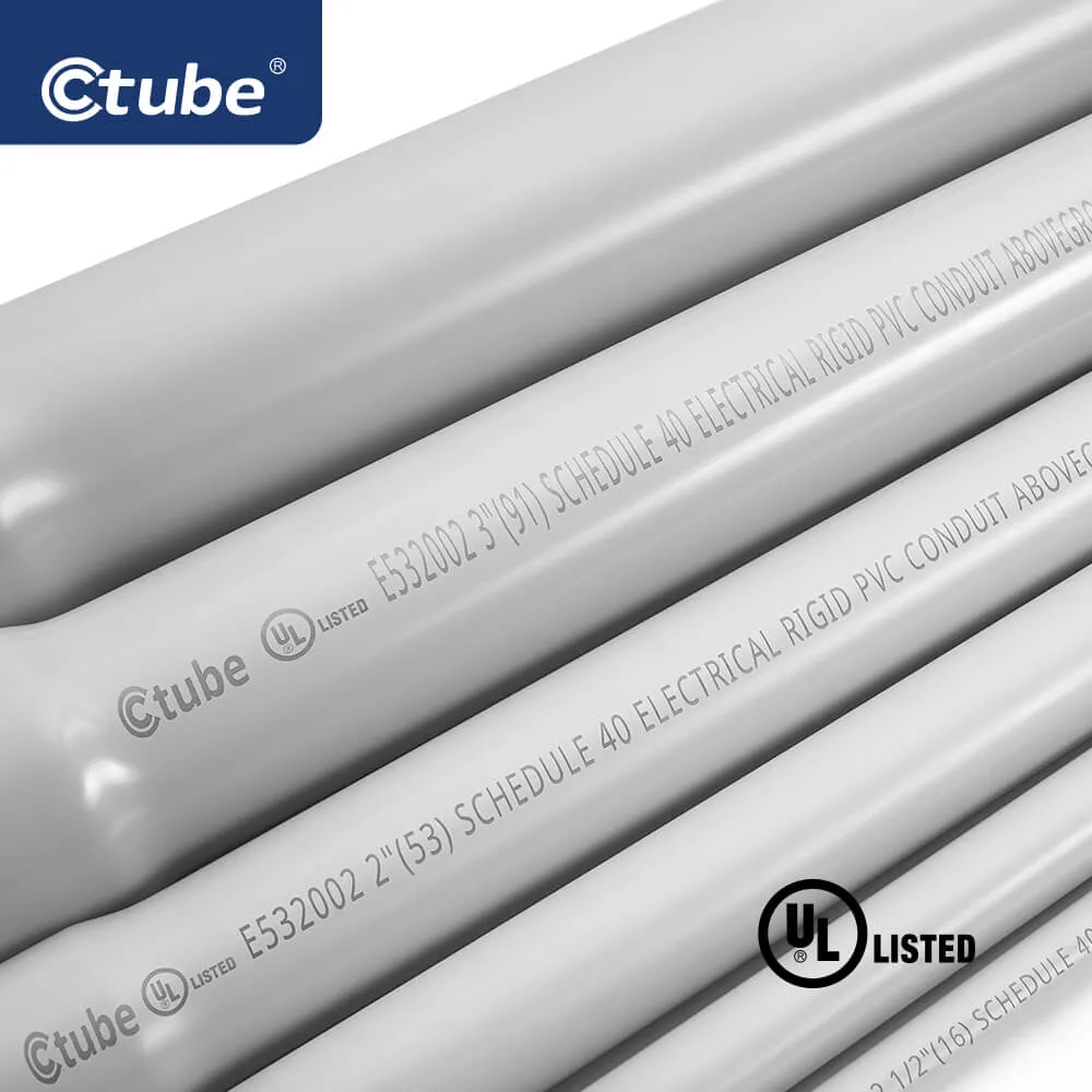 Ctube UL Listed 2 4 6 Inch Schedule 40 Conduit Belled End Sch 40 PVC Pipe Sunlight Resistant