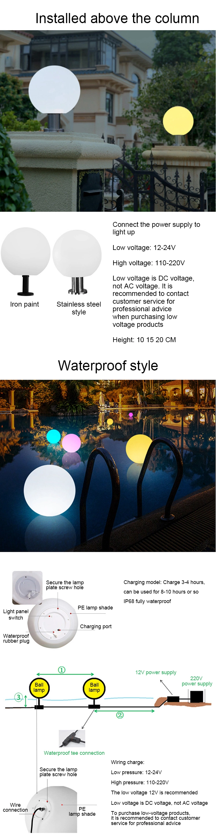 Hot Selling LED Ball Round Big Size Outdoor Garden Plastic Pool Floating Solar Ball Garden Light