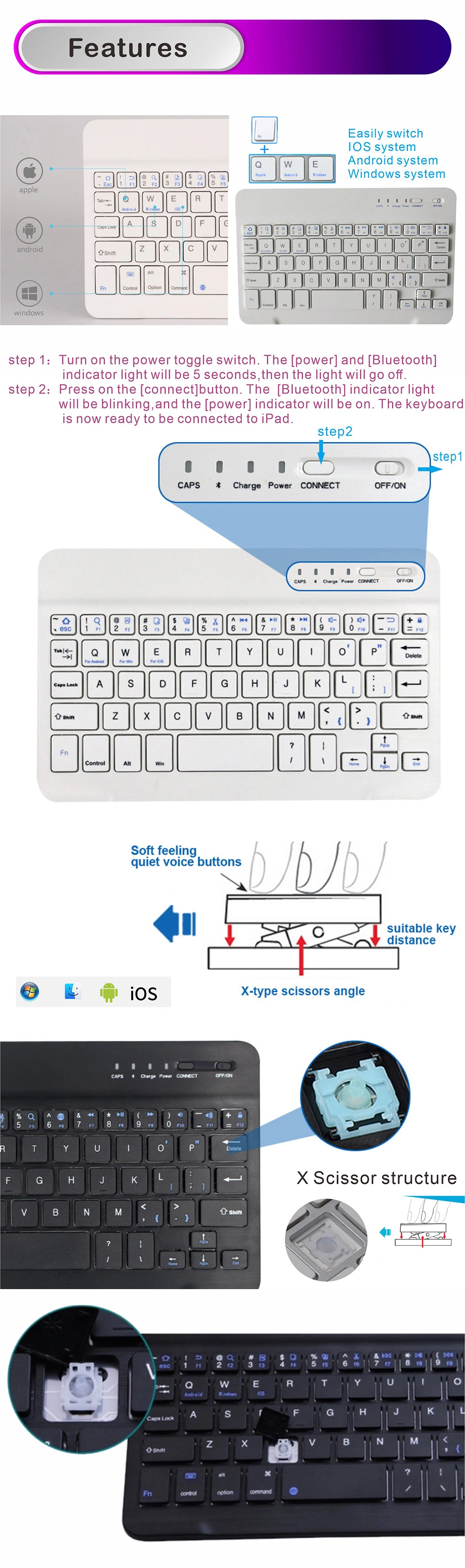 iPad Backlit Bluetooth Keyboard Laptop Tablet Keyboard 10 Inch Colorful Luminous