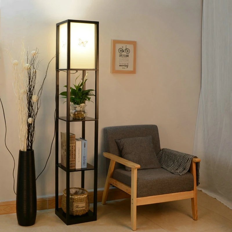 Modern LED Decorative Wooden Loft Floor Lamp Black White Shelf Floor Lamp (WH-MFL-113)