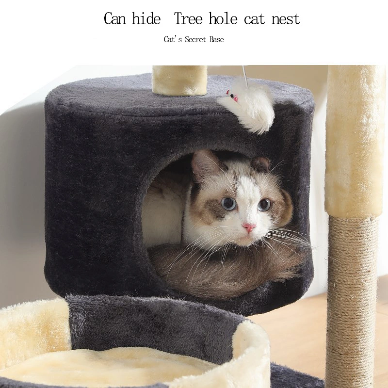 Pet Cat Product Tall Modern Wood Gray Floor to Ceiling Multi-Level Cat Tower Wood Cat Tree