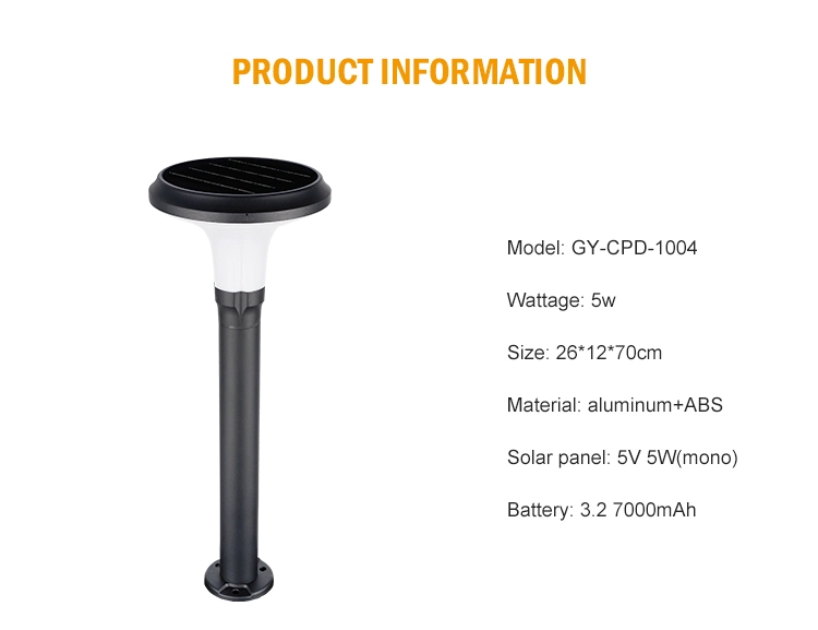 Bollard Yard Driveway Courtyard Park 5W LED Solar Lawn Light