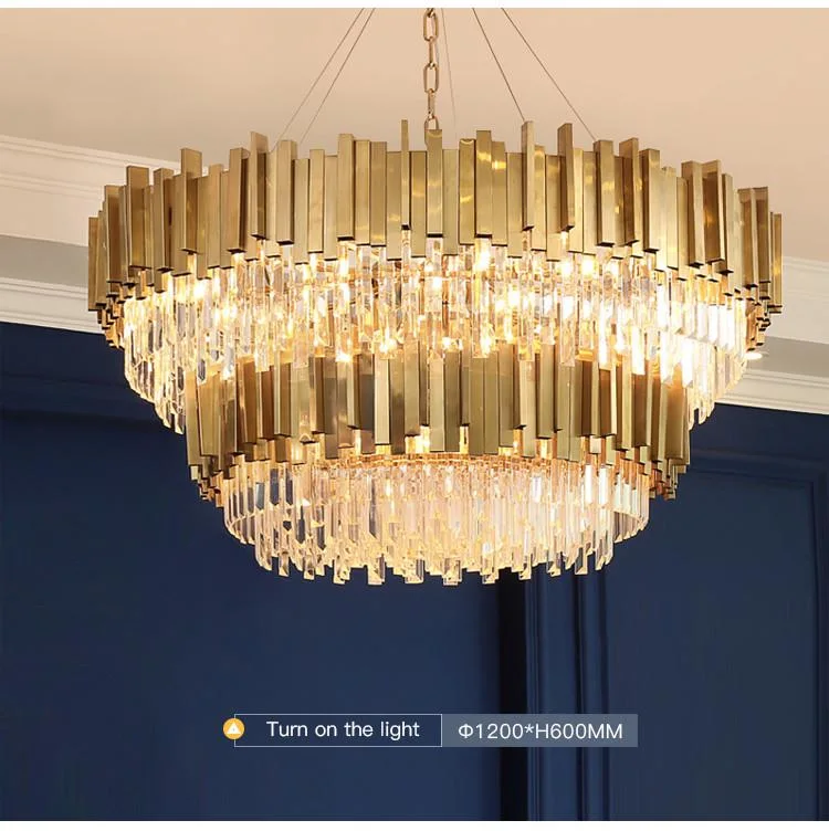 Ocean Lighting Interior Decoration Round Gold Luxury Crystal Chandelier Pendant Lamp
