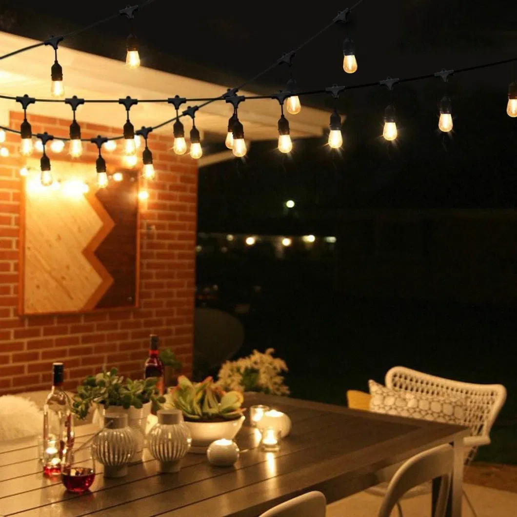 15m 15 Bulbs S14 Garden String Lights with Warm White Bulbs IP65 Christmas Decorative String Lights