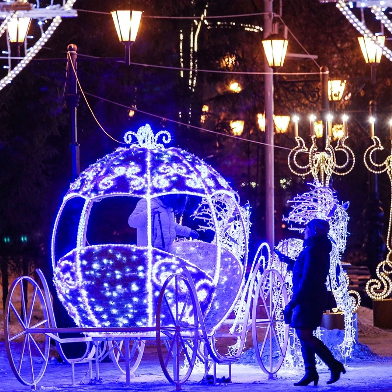 3D Animal Christmas Decorations Motif Lights Horse Carriage Wedding Park Garden Decors Royal Cinderella Princess Decorative Lamps