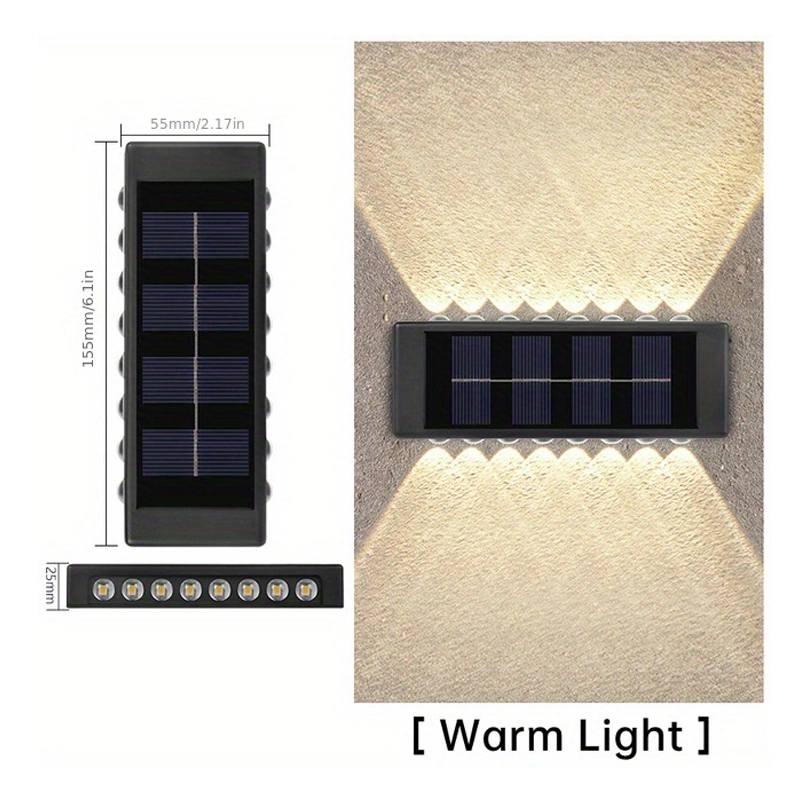 Solar up and Down Wall Lights Outdoor Waterproof LED Step Fence Lights for Outdoor Yard Garden Lawn Patio Courtyard Fences Drive