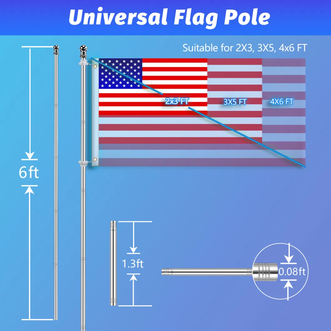 Double Hole USA Flag Pole Base 6FT 0.3mm Diameter Aluminum Foadable Flag Pole Adjust Flag Pole Extension Pole Sectional Flag Pole