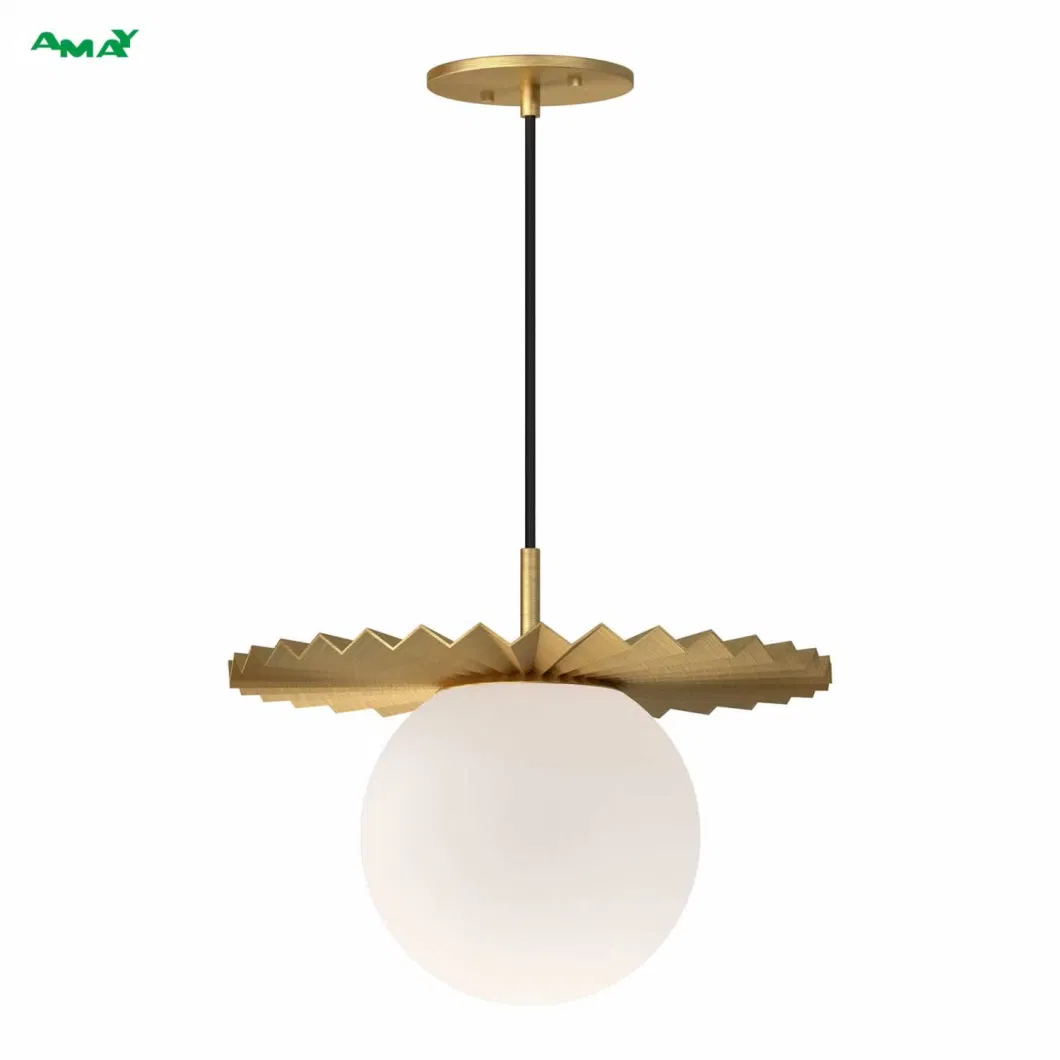 Pleated Decorative Disk Global Glass Golden Kithen Haning Light Pendant Lamp