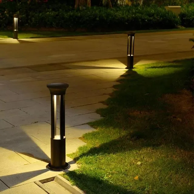 IP65 Cylindrial Waterproof Aluminum Bollard Garden LED Solar Lawn Pillar Light