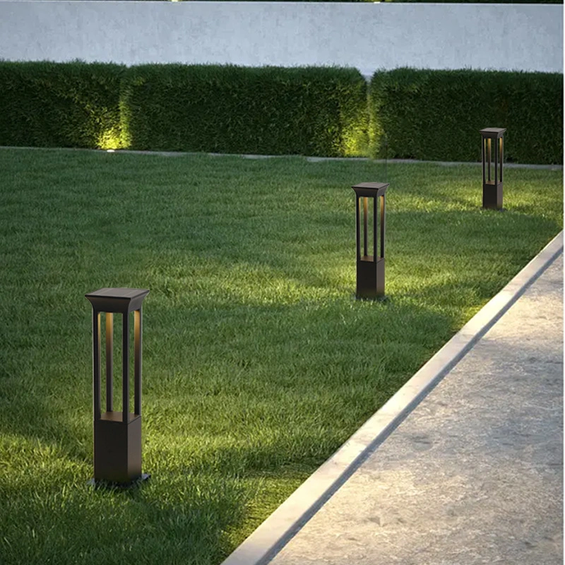 IP65 Waterproof Square Landscape Aluminum Bollard Garden LED Solar Lawn Pillar Lamp