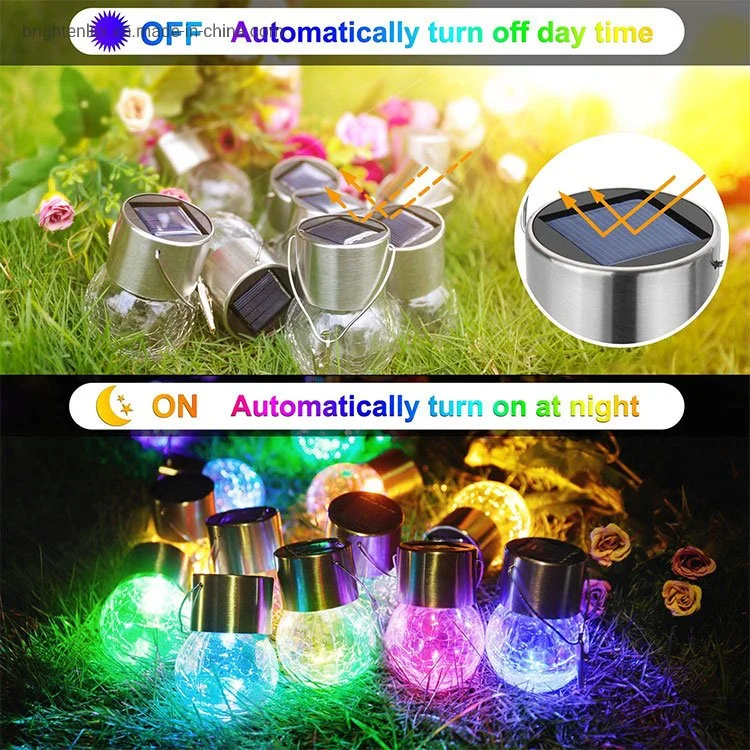 Brightenlux Hot Selling Colorful Waterproof Outdoor Hanging Decoration Cracked Glass Ball Style Solar Garden Light