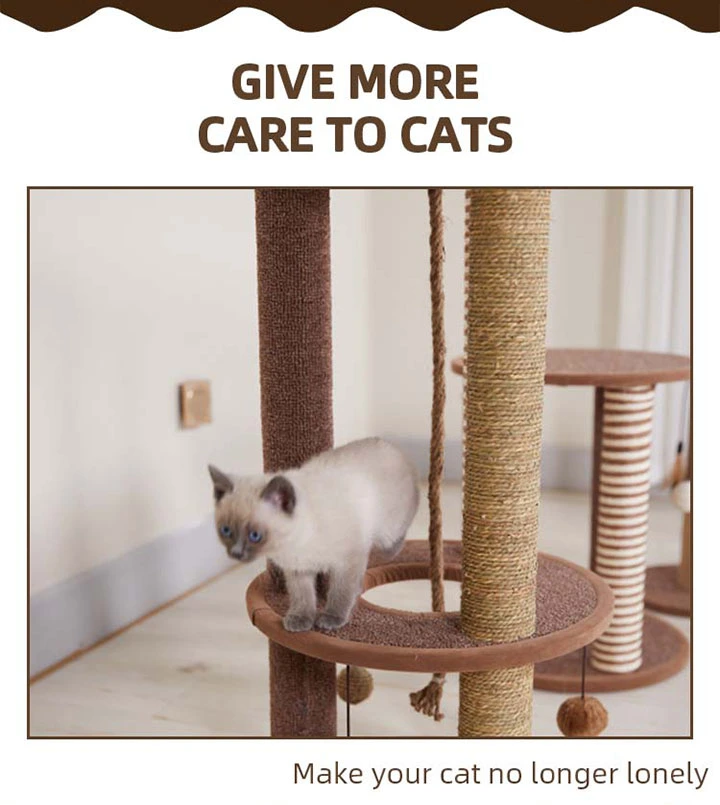 Tall Sisal Pole Cat Climbing Tree Frame Modern Cat Scratcher Post with Ball Toys