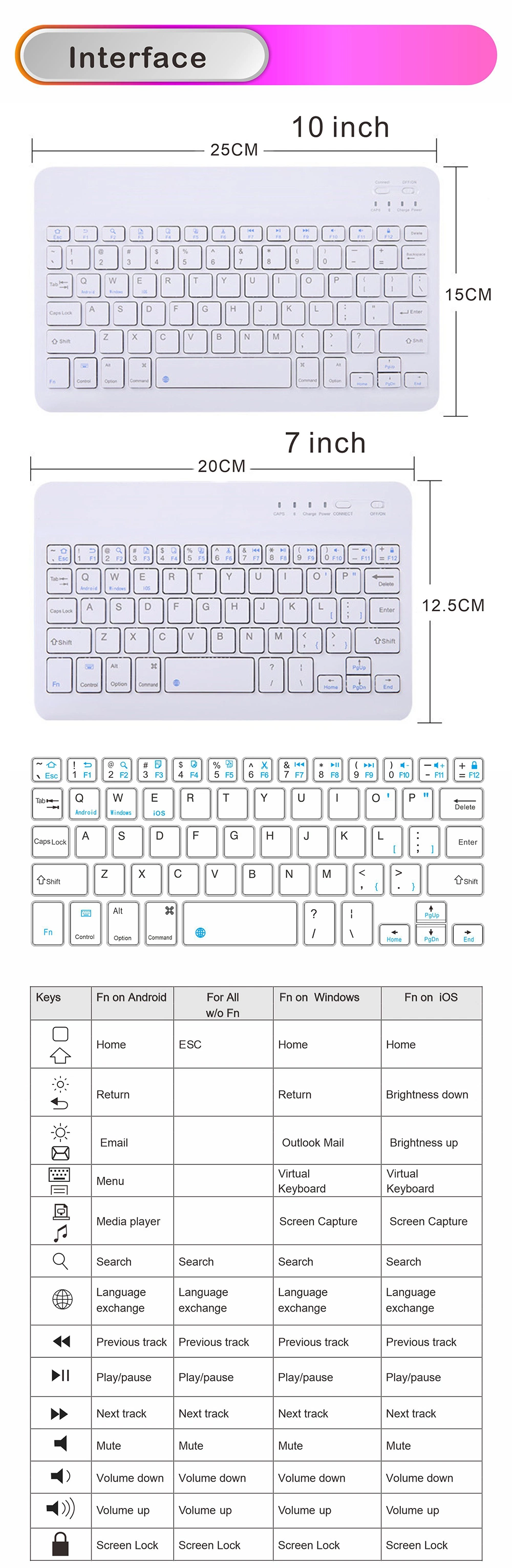 iPad Backlit Bluetooth Keyboard Laptop Tablet Keyboard 10 Inch Colorful Luminous