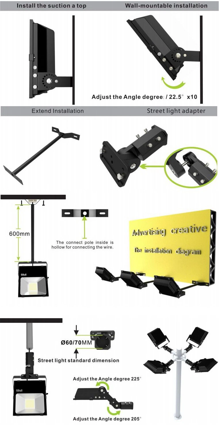 Distributor Factory Exports Saso UL CB Water Proof 10W/20W/30W/50W/100W/150W/200W IP65 Industrial LED Floodlight Made in China for Outdoor/Street/Garden/Park/E