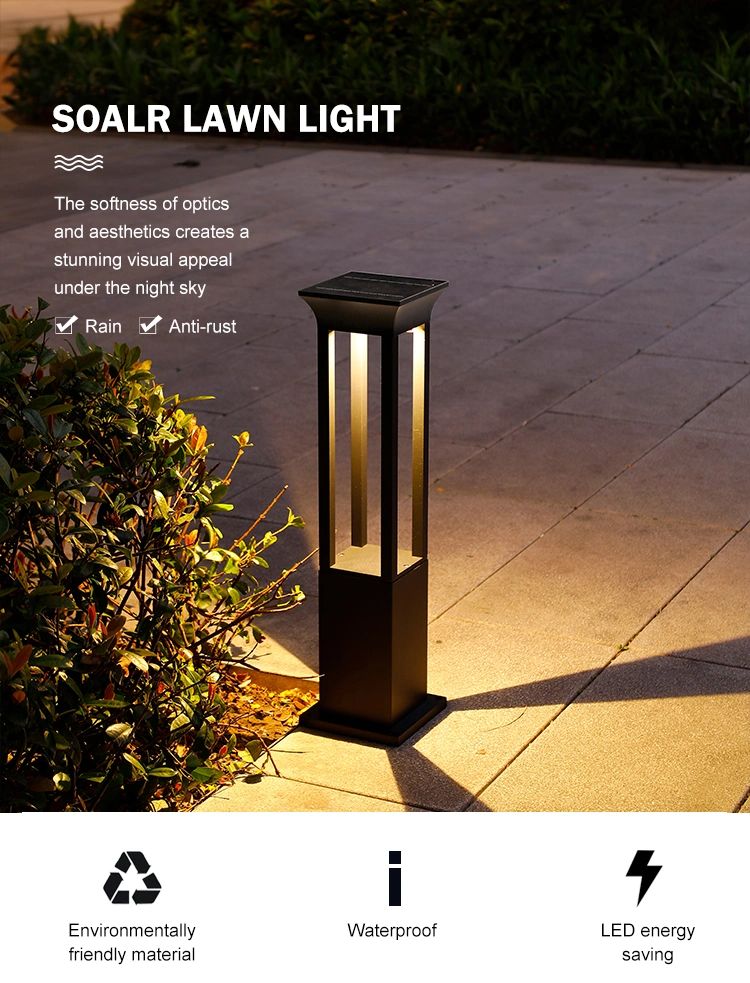 IP65 Waterproof Square Landscape Aluminum Bollard Garden LED Solar Lawn Pillar Lamp