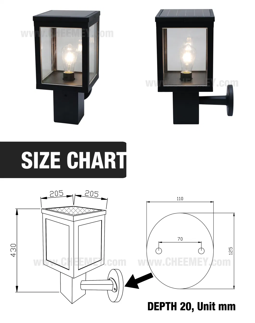 Outdoor LED Solar Wall Lamp Lithium Battery for Garden