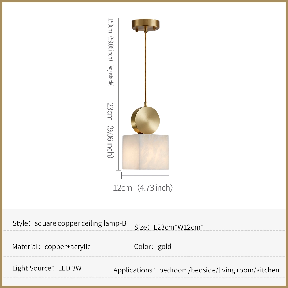 Masivel Brass Square Retro Loft Decorative Pendant Lamp for Kitchen Restaurant Indoor Lighting